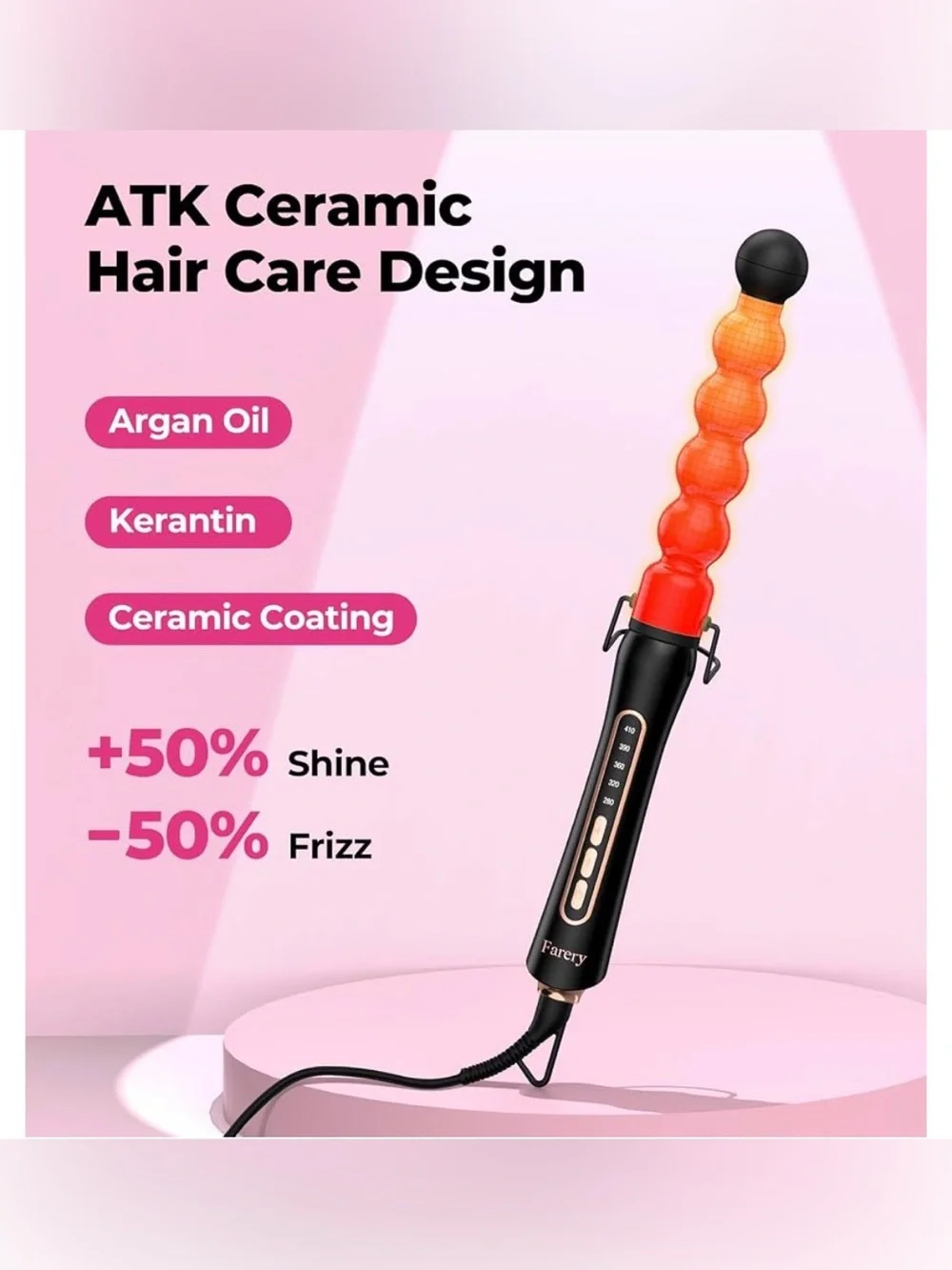 Farery 32mm Bubble Curling Wand Ceramic 5 Temp Dual Voltage NWT
